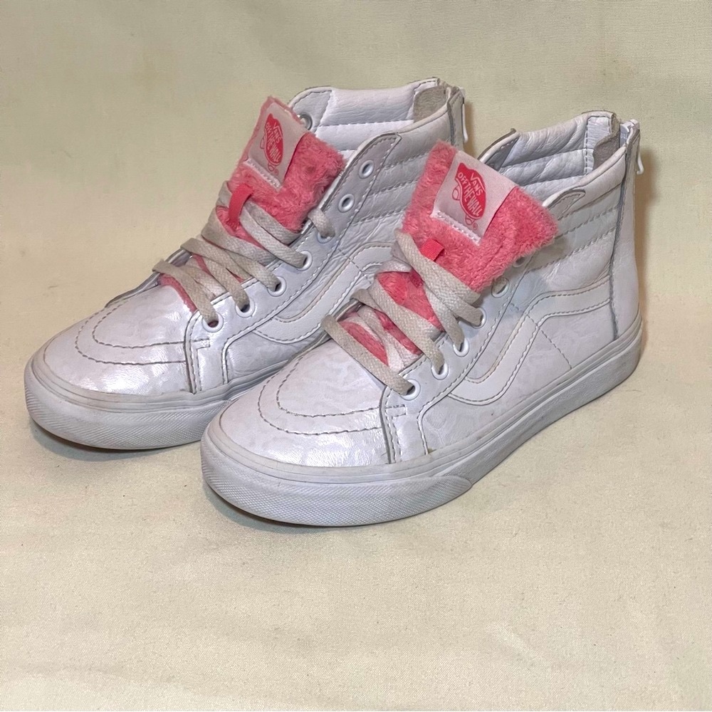 Vans Girls SK8-HI Zip Sneakers White Pink sz: 2.5